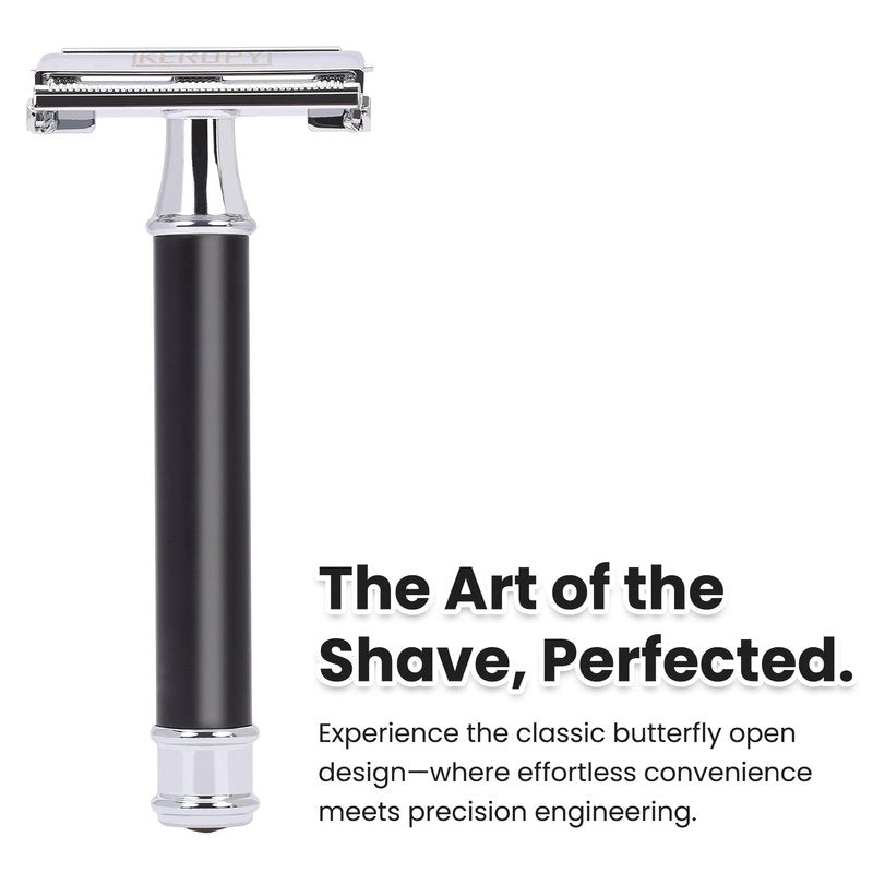 Mens Safety Razor, Black Matte Finish Heavy Weight DE Safety Razor for Wet Shaving, includes 10 Keropy Blades - Vintage Classic Design, Non-Slip Handle - Ideal Gift for Men, Father's Day, Birthday