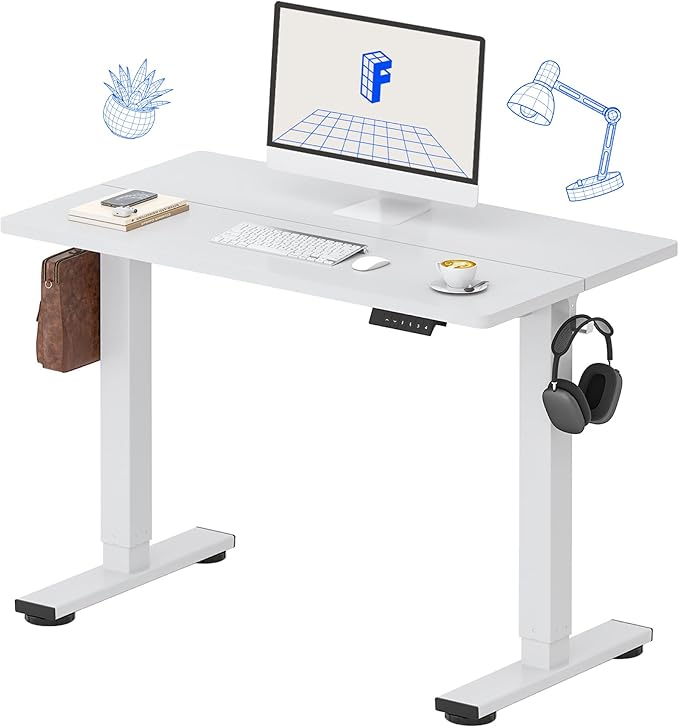 FLEXISPOT Standing Desk Electric Height Adjustable Desk with 40 x 24 Inch Splice Board, Home Office Computer Workstation, White Top + White Frame
