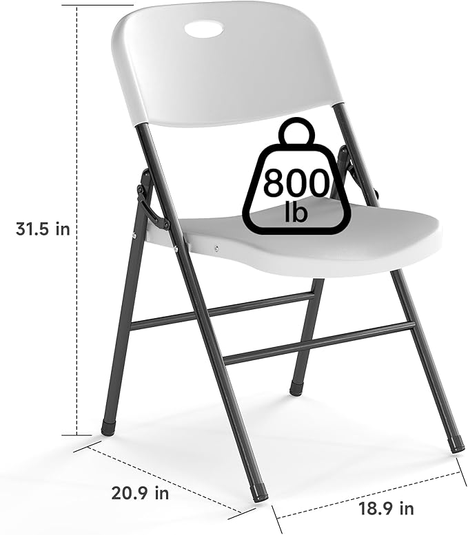 20 Pack Folding Chair, 800 Weight Limit Heavy Duty Plastic Folding Chair Portable Seating for Indoor Outdoor Events, Wedding, Party, Restaurant, Meeting Room White