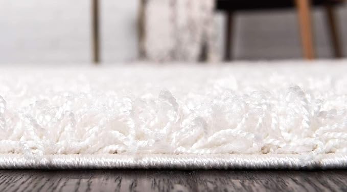 Unique Loom Solid Shag Collection Area Rug (2' 6" x 19' 8" Runner, Snow White)