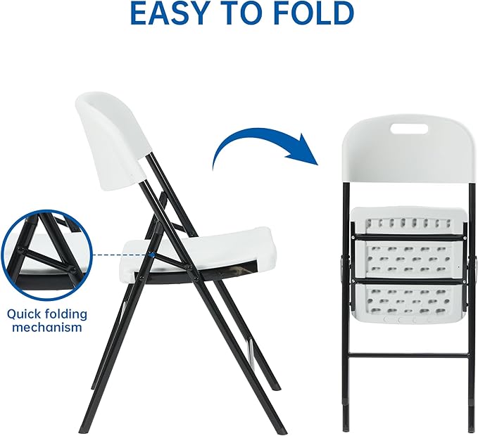 90 Pack Thicker 800 LBS White Folding Chairs, Commercial Grade Folding Chair, Foldable Chairs for Events