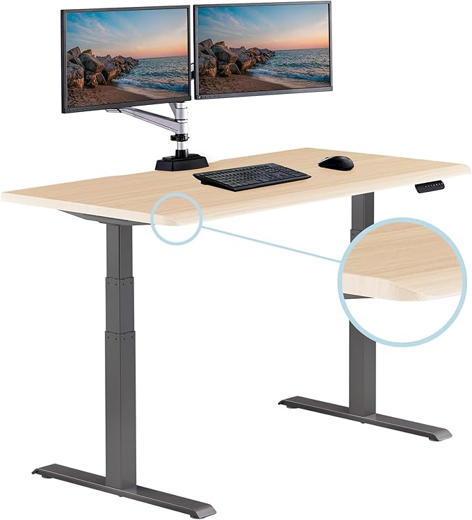 Vari ComfortEdge 60x30 Inch Adjustable Electric Standing Desk – Sit Stand VariDesk with Memory Presets, Sloped Edge, 200 LB Capacity + Tool-Free Assembly (Light Wood)