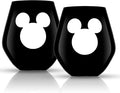 JoyJolt Disney Luxury Mickey Mouse Stemless Wine Glasses Set. 2x European Crystal Glass Drinking Glasses. Premium Xmas Stuff, Gifts and Cups. 20oz Black Wine Glass, Disney Wine Glass