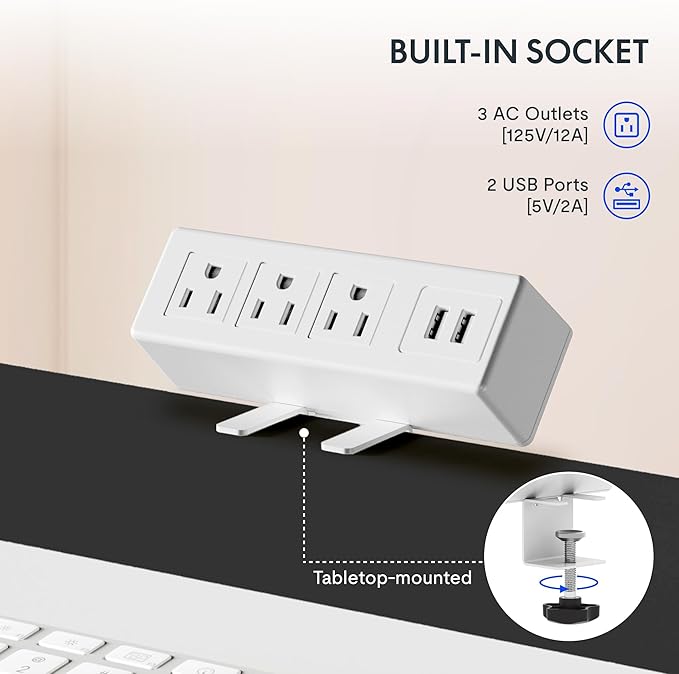 FLEXISPOT EN2 Whole-Piece Standing Desk with Clamp Power Strip, 48 x 24 Electric Stand Up Height Adjustable Desk with Cable Management (White Frame + 48" Gray Wood Grain Desktop, 2 Packages)