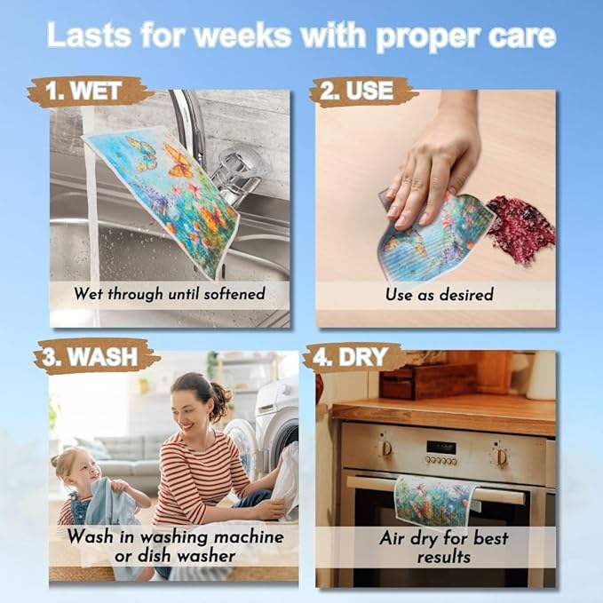 Swedish Dishcloths for Kitchen - Ecofriendly Reusable Paper Towels, Biodegradable Dish Cloths - Cellulose Sponge Dish Cloths for Washing Dishes - 8 Pack (Butterfly)
