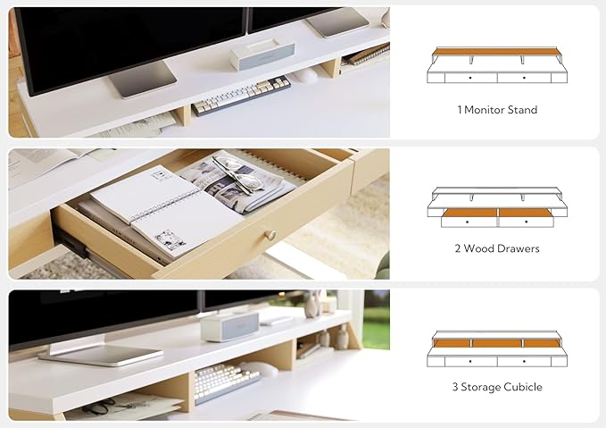 Claiks Standing Desk with Drawers, Electric Adjustable Standing Desk Adjustable Height, Sit Stand Up Desks with Storage Shelves & Wheels, 48 Inch White