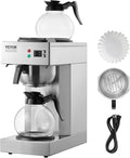 VEVOR 12 Cups Commercial Drip Coffee Maker, Coffee Maker Machine with 2 Glass Carafes and 2 Warmer Plates, Stainless Steel Pour Over Coffee Brewer for Restaurant, Office, Cafe