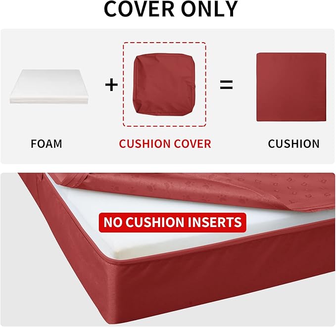 Easy-Going Waterproof Patio Cushion Covers 24x24x4 inch 2 Pack Replacement Non-Slip Outdoor Seat Cushion Slipcover with Zipper. Red
