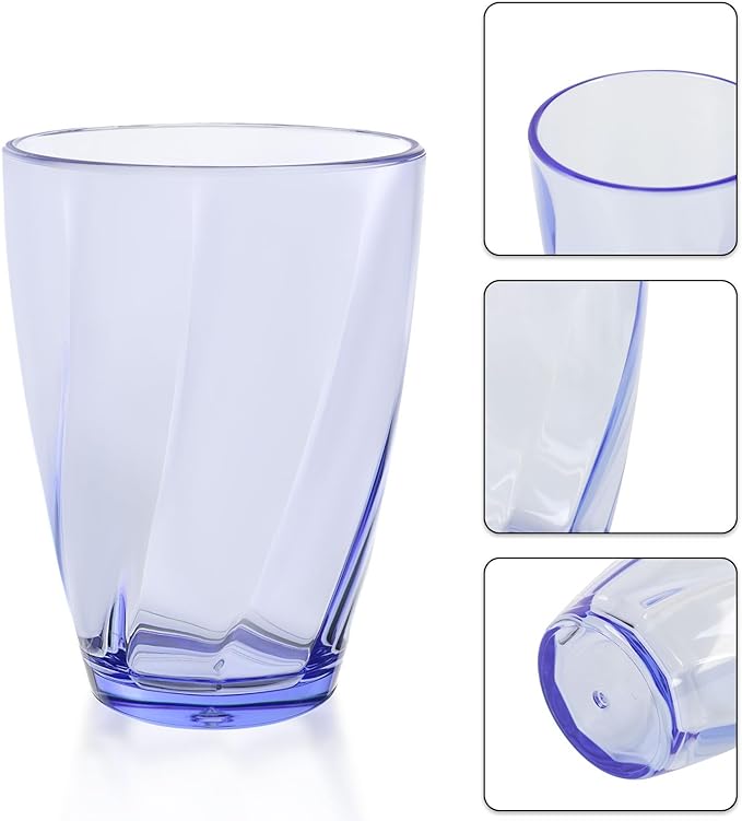 Topsky 12-ounce Plastic Water Tumblers | Set of 4 Colorful Unbreakable Drinking Glasses Clear Acrylic Reusable Juice Wine Cups for Home Picnic Party, Dishwasher Safe,Stackable