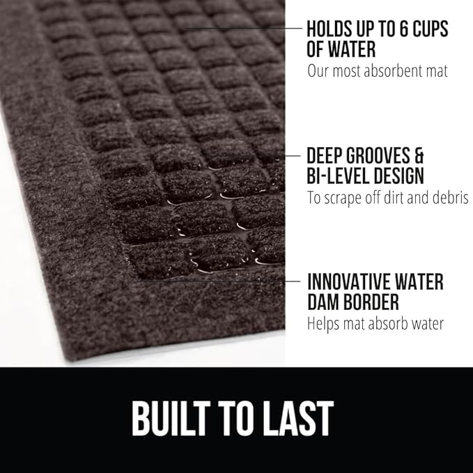 GORILLA GRIP Front Door Mat, 47x35, Indoor Outdoor Ultra Absorbent HydroAbsorb Doormat, Absorbs Up to 6 Cups of Water, Stain and Fade Resistant, Rubber Backing Doormats, Captures Dirt, Coffee