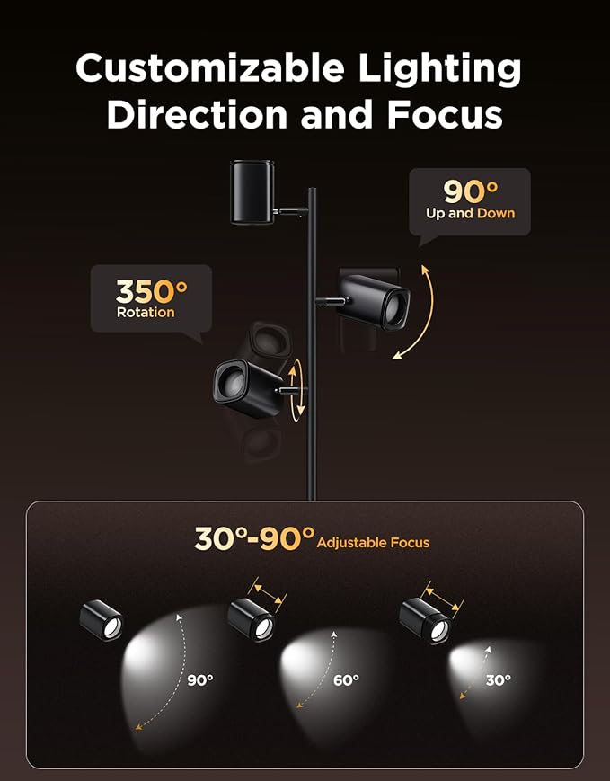 Govee Tree Floor Lamp Compatible with Matter, 3 Rotatable Lights with LuminBlend Technology, Standing Lamp with 64 Dynamic Scenes, Music Sync, Ideal Floor Lamp for Living Room, Bedroom, Office