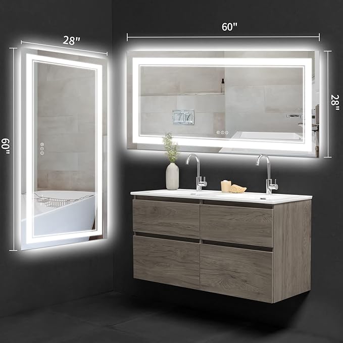 60x28 Inch LED Bathroom Mirror with Lights, Backlit and Front Lighted Bathroom Vanity Mirrors for Wall, Anti-Fog/Dimmable/Memory/Shatterproof/ETL Listed