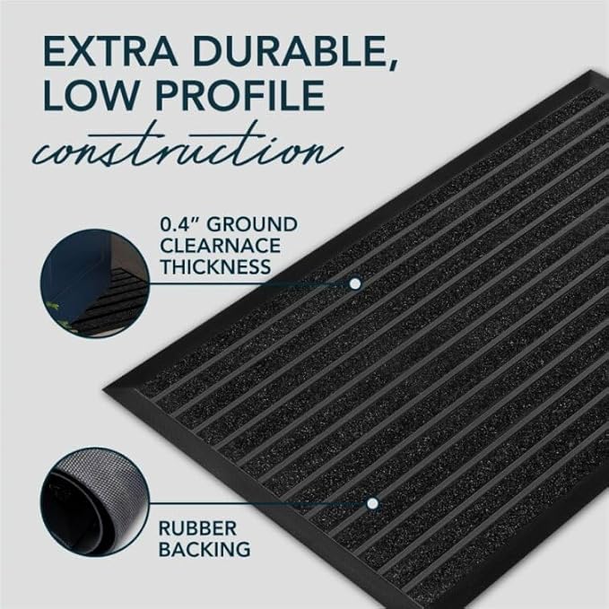 ubdyo Extra Durable Door Mat - Dirt Trapping Outdoor Welcome Mats - Non-Slip Outdoor Indoor Entrance - Low Profile Front Doormat (47" x 32", Bright Black)