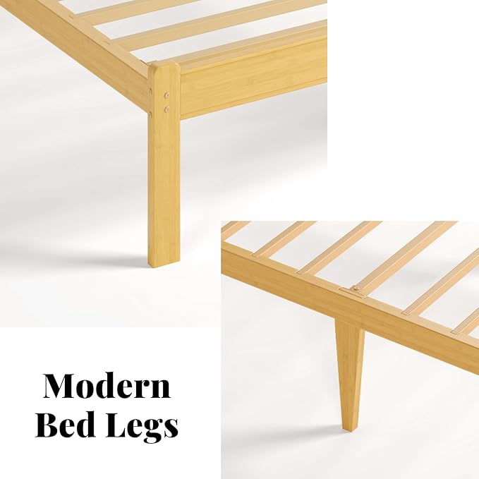 Askeld Wood Full Bed Frame with Headboard, 14 Inch High Solid Bamboo Platform Bed No Box Spring Needed, Mid-Century Heavy Duty Bedframe, Easy Assembly, Noise Free