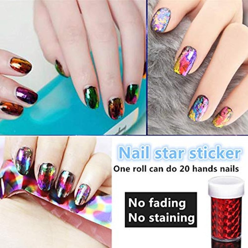 XICHEN Starry Sky Stars Nail Art Stickers Tips Wraps Foil Transfer Adhesive Glitters Acrylic DIY Decoration (24PCS 24 Colors)(4cm*100cm)