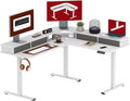 SANODESK 63" L Shaped Standing Desk with 3 Drawers, Height Adjustable Stand up Desk, Corner Gaming Desk with Monitor Stand, White Frame/White Top