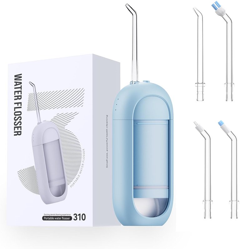 Water Flosser - Waterproof Portable for Teeth ，Water Dental Flosser Portable Cordless Oral Irrigator 3 Modes 6 Flossing Nozzles, Compact & Light for Travel (Blue)