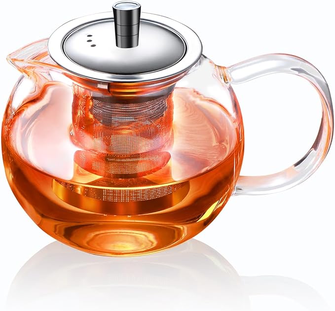 TMOST Glass Teapot with Removable Infuser, Stovetop Safe Tea Kettle blooming Loose Leaf Tea pot (43oz/1300ml)