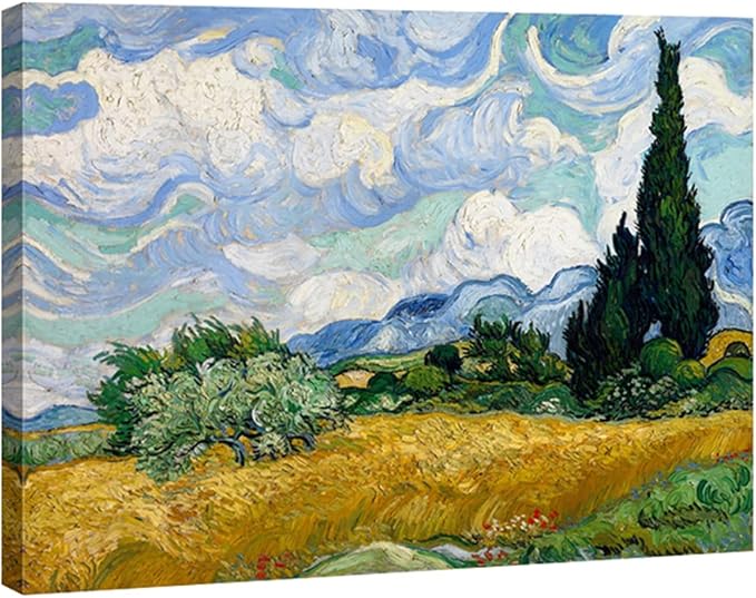 Wieco Art Wheat Field with Cypresses by Van Gogh Famous Oil Paintings Reproduction Extra Large Modern Gallery Wrapped Landscape Giclee Canvas Prints Artwork on Canvas Wall Art for Home Decorations