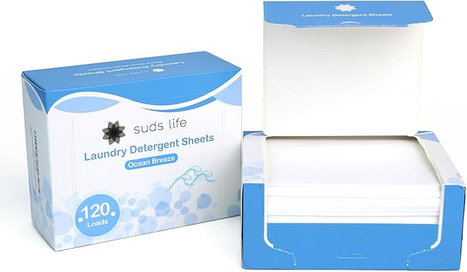 Suds Life Laundry Detergent Sheets (60 Sheets) Ocean Breeze, Lavender, Rainforest - Portable, Concentrated Laundry Detergent (Up to120 Loads) (Ocean Breeze)