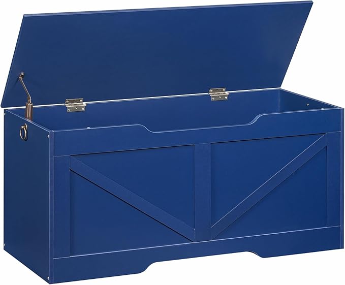 HOOBRO Storage Bench, 39.4" Retro Wooden Storage Chest with U-Shaped Cut-Out Pull, Safety Hinge, Supports 220 lb and Easy Assembly for Toy Box Organizer (Blue) BU771CW01