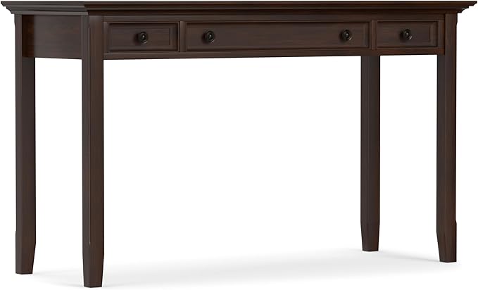 SIMPLIHOME Amherst Desk - 54-Inch Wide Solid Wood Writing Desk in Russet Brown, Transitional Home Office Computer Table for Workspace or Study with 2 Drawers and Flip-Down Keyboard Tray