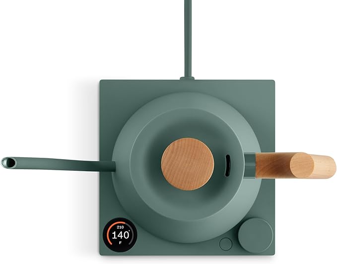 Fellow Stagg EKG Pro Electric Gooseneck Kettle - Pour-Over Coffee and Tea, Quick Heating, Precise Temperature Control, Scheduling, Built-in Brew Timer, Smoke Green with Maple Wood Handle, 0.9 Liter