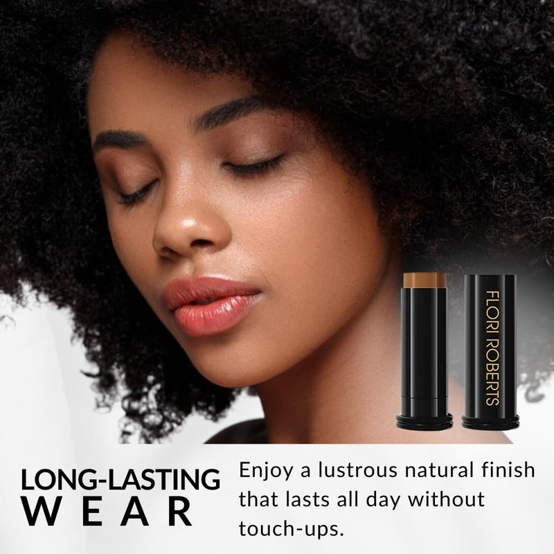 Base Strokes Crème Foundation Stick by Flori Roberts, Full Coverage for Women of Color or Deeper Skin Tones, Long Lasting Makeup, Natural Finish, Complexion Concealer & Corrector