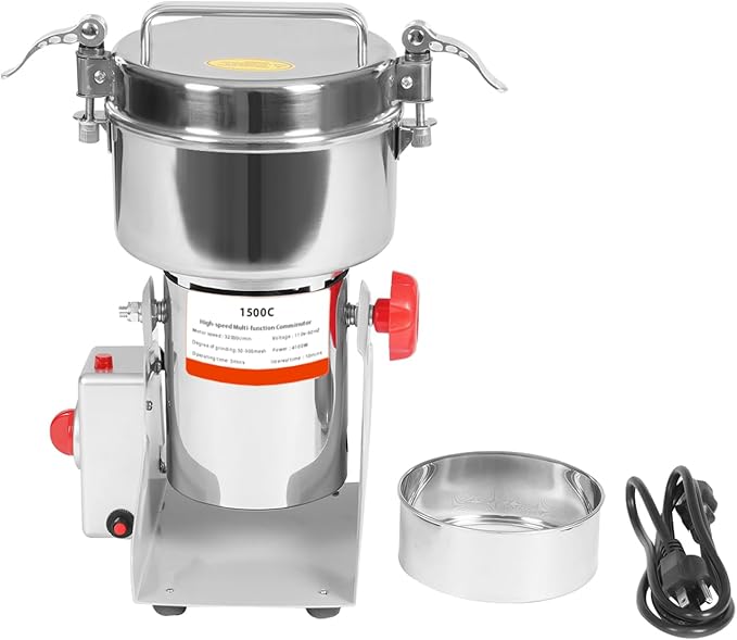 1500g High Speed Food Electric Stainless Steel Grinder Mill Seeds,4100W Electric Grain Mill,30000r/min,Flour Nut Pill Wheat Corn Herbs Spices & Seasonings Dry Grinder (1500g)
