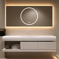 48IN Bathroom Vanity with Sink - Bathroom Cabinet Set has 2 Drawers & Overflow Hole Wall Mounted | LED Practical Defogging Mirror, Open Compartments, Seamless Rock Slab Basin (Cream White)