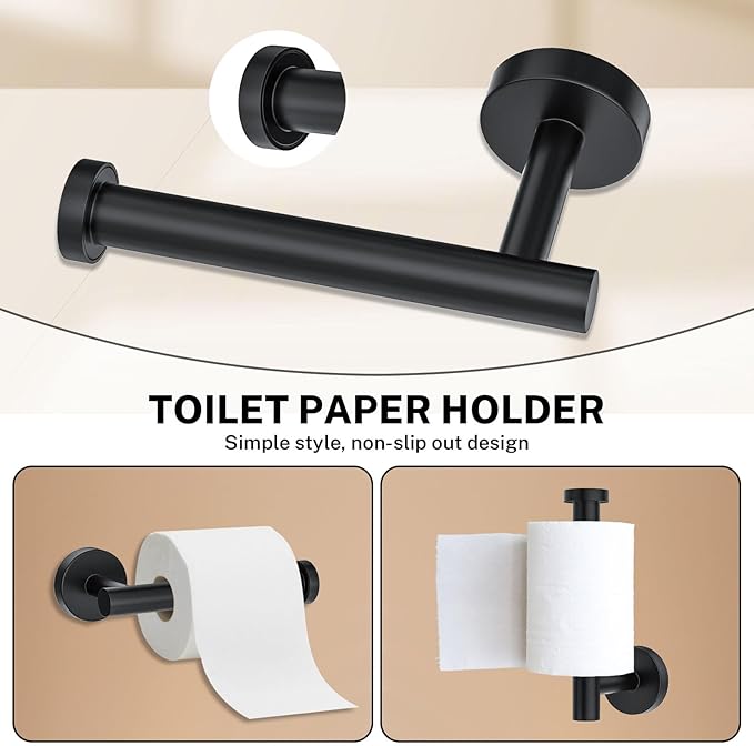 10 Pieces Towel Bar Set Matte Black Bathroom Hardware Set Includes 23.6 Inch Towel Bar,Stainless Steel Towel Holder-Towel Racks Set Wall-Mounted Bathroom Accessory Set