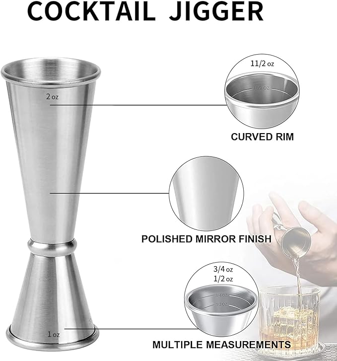 Personalized Cocktail Shaker Set 24oz - Custom Engraved Stainless Steel Martini & Drink Shaker with Built-in Strainer, Measurements & Spoon - Unique Bar Shaker & Mixology Kit for Bartenders (Anchor)
