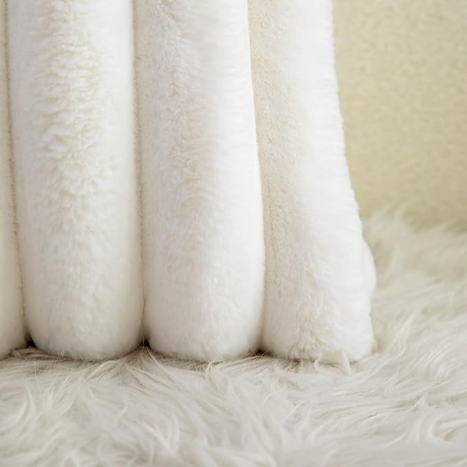 Neelvin Cream White Faux Fur Cozy Soft Striped Decorative Throw Pillow Covers 22x22 inch Set of 2,Velvet Pillowcase Cushion Case for Sofa Couch