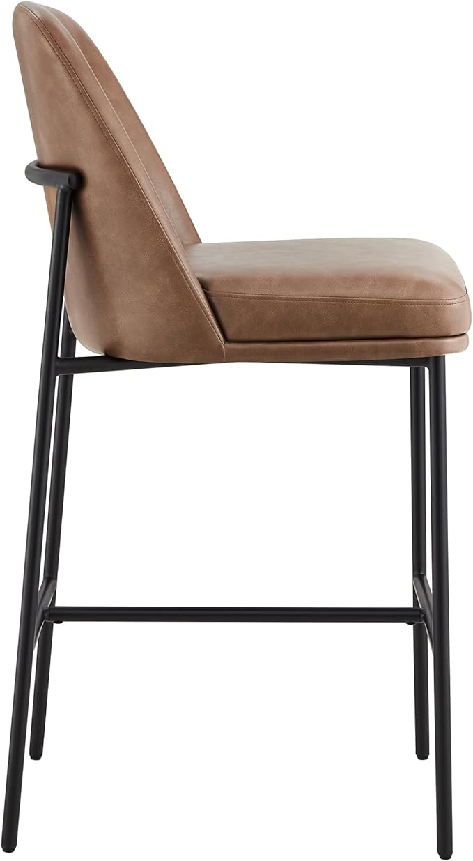CHITA Counter Height Bar Stools Set of 2, FSC Certified Metal Barstools for Kitchen Island, 27" H Seat Height, Faux Leather, Saddle Brown
