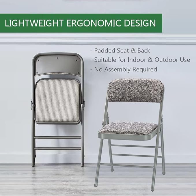 Amazing for less Pack of 2 (Fabric/Vinyl) Steel Frame Metal Foam Padded Folding Chairs (Black, Gray, White) (2-Pack - Fabric Gray)