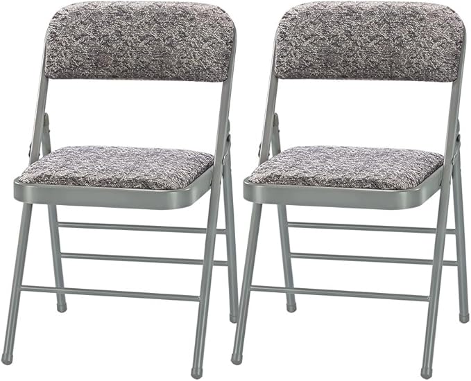 Amazing for less Pack of 2 (Fabric/Vinyl) Steel Frame Metal Foam Padded Folding Chairs (Black, Gray, White) (2-Pack - Fabric Gray)