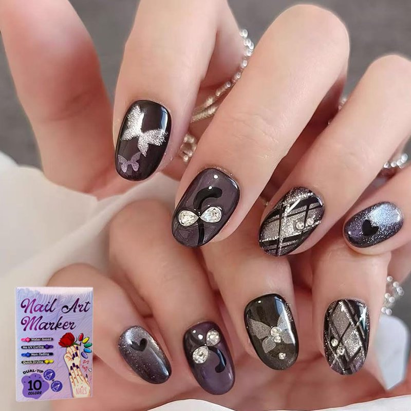 Colors Nail Art Pens Set, 3D Nail Polish Pens, Quick-Dry DIY Nail Art Markers Graffiti Dotting Pen for Nails Art Design Manicure Nail DIY Decoration (10 Metal vintage color)