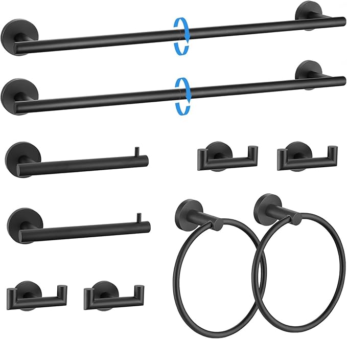 10 Pieces Matte Black Towel Bar Set Bathroom Hardware Accessories Set Upgraded Towel Hooks Towel Holder Set for Bathroom Stainless Steel Wall Mounted 23.6 Inch