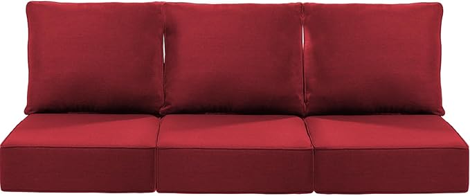 Luxury 24x24x6 Inch Patio Chair Cushions Set of 3 - Memory Foam Deep Seat Water-Resistant Patio Cushion for Lawn Dining Rocking Swivel Chairs Loveseat 3-Seater Sectional Sofa - Red