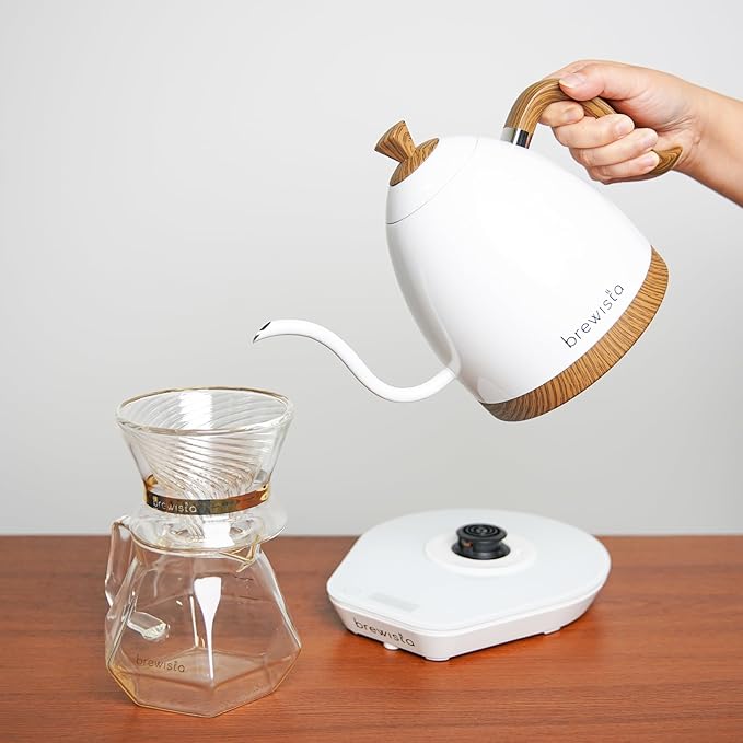 Brewista Artisan Electric Gooseneck Kettle, Water Boiler with LCD Panel, Precise Temperature Control, Fast Boiling and Keep Warm Settings for Pour-Over Coffee & Tea, Café, 1 Liter (Pearl White Base)