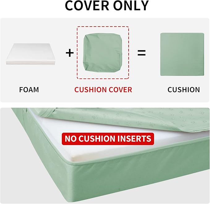 Easy-Going Waterproof Patio Cushion Covers 24x22x4 inch 4 Pack Replacement Non-Slip Outdoor Seat Cushion Slipcover with Zipper. Greyish Green