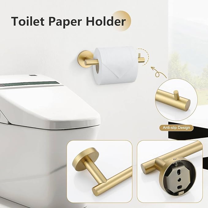 10-Piece Brushed Gold Towel Bar Set Bathroom Hardware Set Include 23.6in Towel Bar Toilet Paper Holder Towel Ring Upgraded Towel Hooks Towel Holder Set for Bathroom Stainless Steel Wall-Mounted