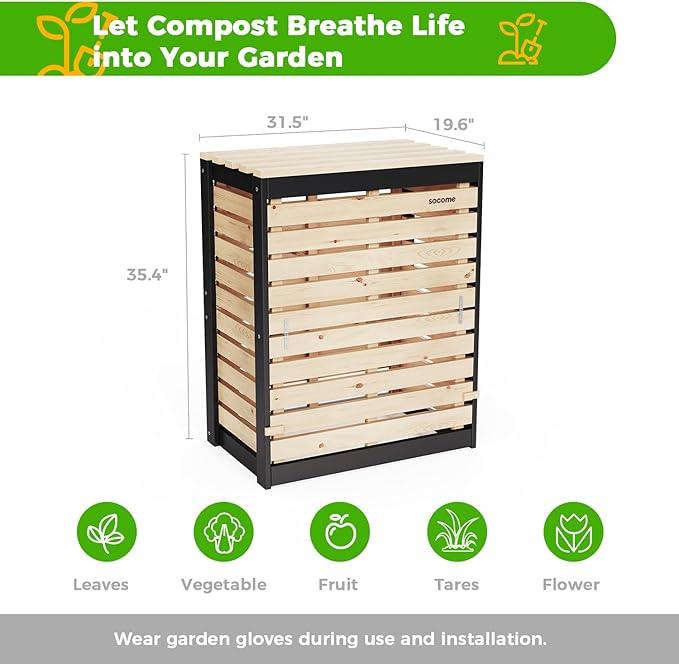 95 Gallon Solid Wood Composter, Outdoor Compost Bin with Pull-Out Door, Large Composting Bin for Backyard, Garden, Patio, Natural