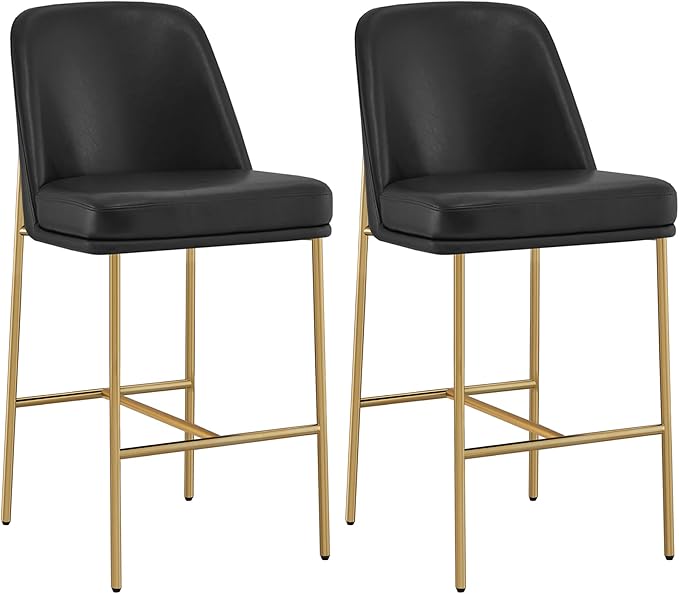 CHITA Counter Height Bar Stools Set of 2, FSC Certified Metal Barstools for Kitchen Island, 27" H Seat Height, Faux Leather, Black