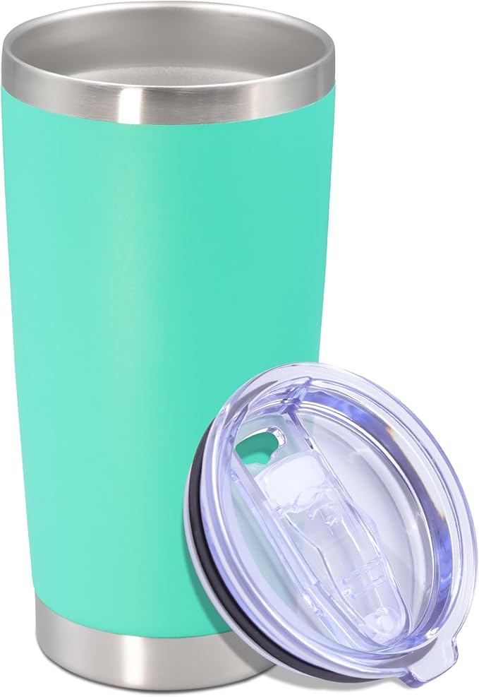 20 oz Tumbler with lid Double Wall Vacuum Insulated Tumblers Stainless Steel Coffee Mug Travel Coffee Tumbler Powder Coated Tumbler Cup Keep Hot&Cold - (Light Blue 1 Pack)
