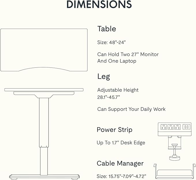 FLEXISPOT EN2 Whole-Piece Bamboo Standing Desk with Clamp Power Strip, 48 x 24 Electric Stand Up Height Adjustable Desk with Cable Management (Grey Frame + 48" Bamboo Top, 2 Packages)