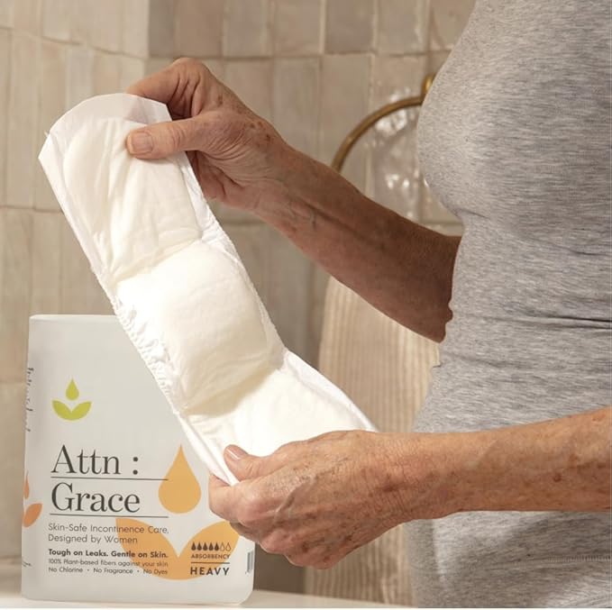 Attn: Grace Heavy Incontinence Pads for WomenWomen 2-Pack (56 Pads Total / 28 per Pack) - High Absorbency for Sensitive Skin | Protection for Heavy Bladder Leakage/Discreet, Breathable, & Plant-Based