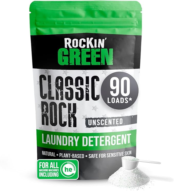 Rockin' Green Classic Rock Laundry Detergent Powder (90 Loads) - All Natural Laundry Detergent - Sensitive Skin Laundry Powder (Unscented)