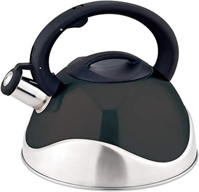 J&V TEXTILES Stainless Steel Whistling Tea Kettle, 3-Quart (Black)*