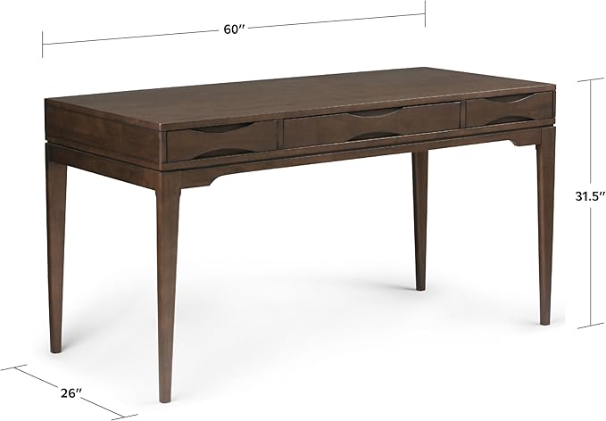SIMPLIHOME Harper Desk - 60-Inch Wide Solid Hardwood Writing Desk in Walnut Brown, Mid-Century Modern Home Office Computer Table for Workspace or Study with 2 Drawers and Flip-Down Keyboard Tray
